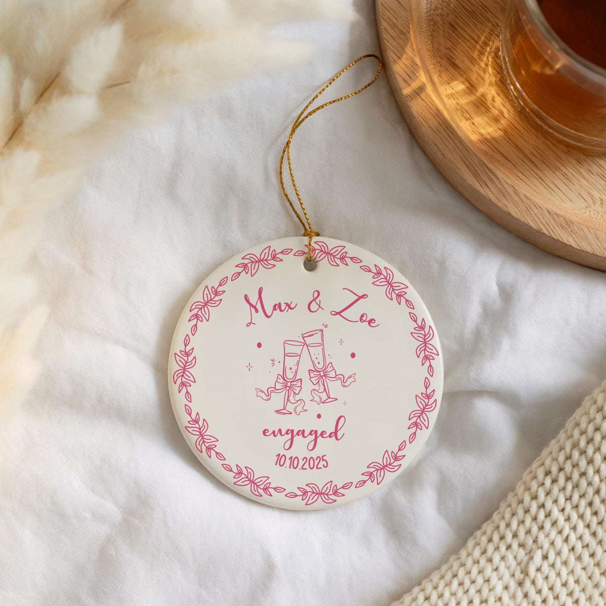 Personalized Engaged Ornament, Custom Engagement Keepsake with Names & Date