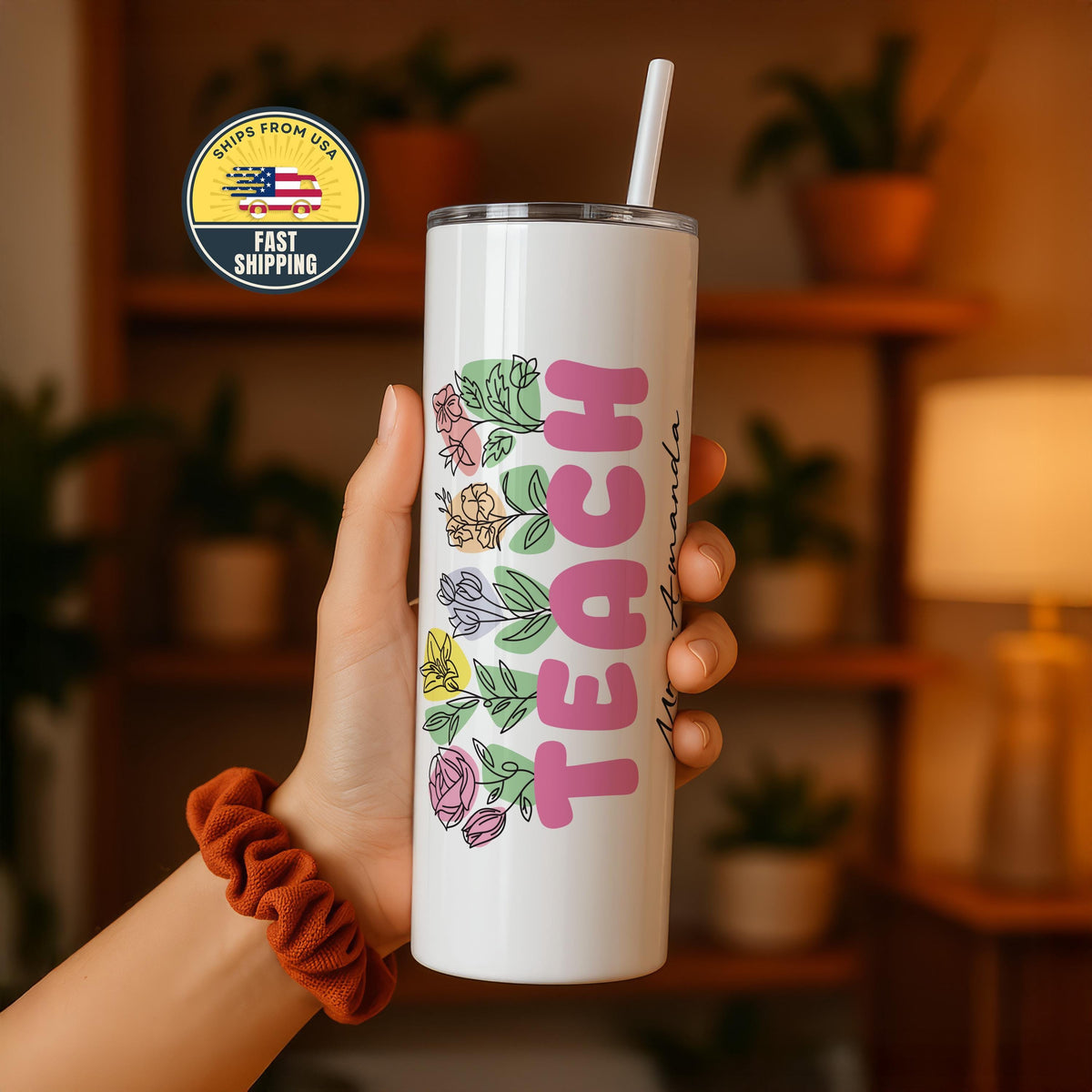 Custom Teach Tumbler, Floral Teacher Tumbler, Floral Teacher Appreciation Gift