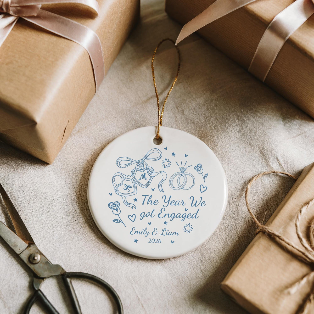 Personalized The Year We Got Engaged Ornament, Aesthetic Engagement Anniversary Keepsake