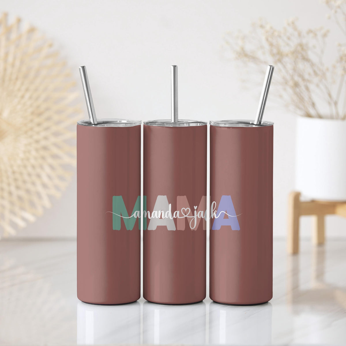Personalized Mama Tumbler With Kids Names, Custom Mom Travel Coffee Tumbler
