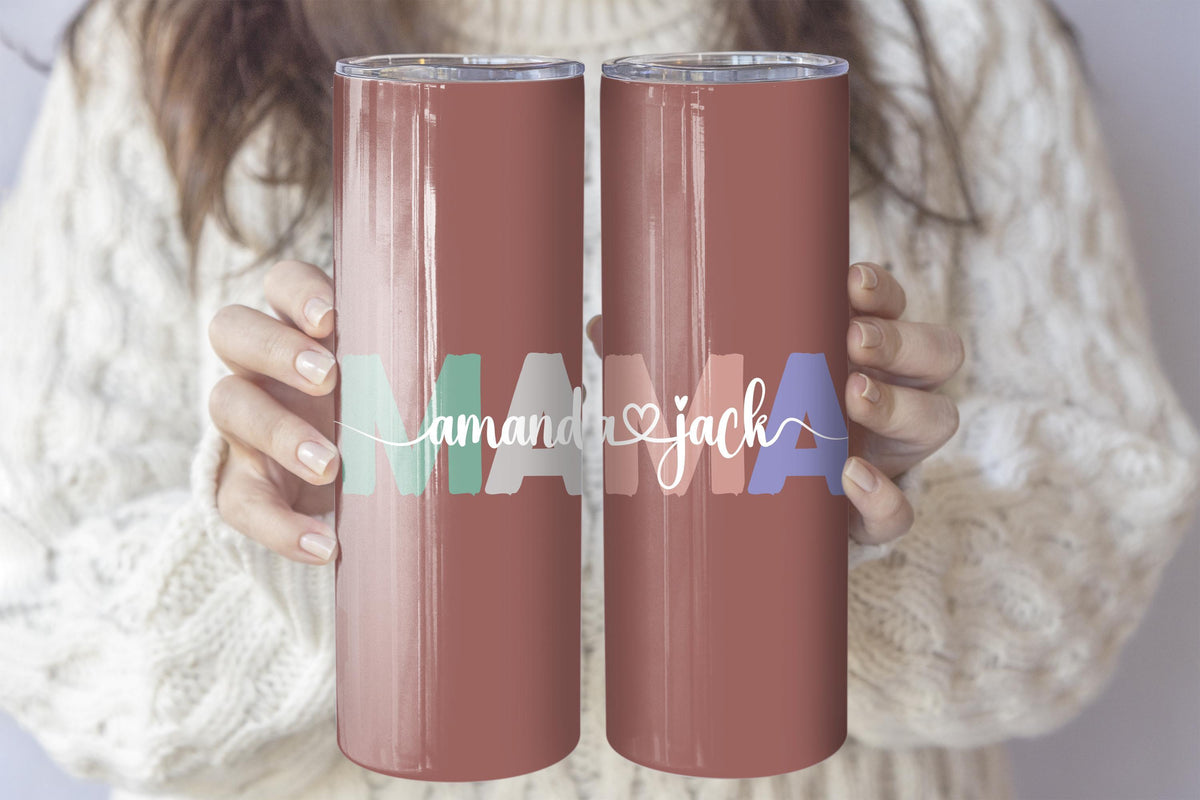 Personalized Mama Tumbler With Kids Names, Custom Mom Travel Coffee Tumbler