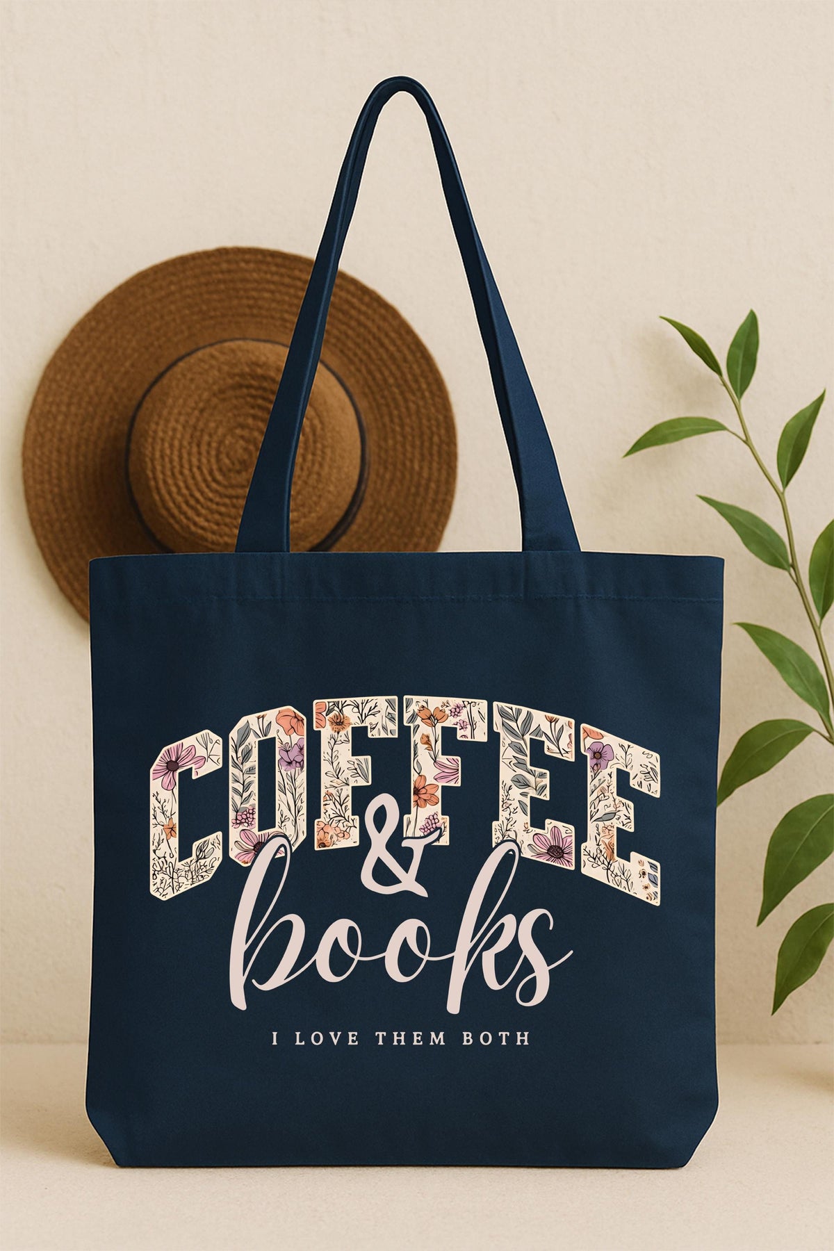 Coffee and Books Tote Bag, Floral Bookish Tote Bag, Coffee Lover Bag, Bookworm Gift Tote