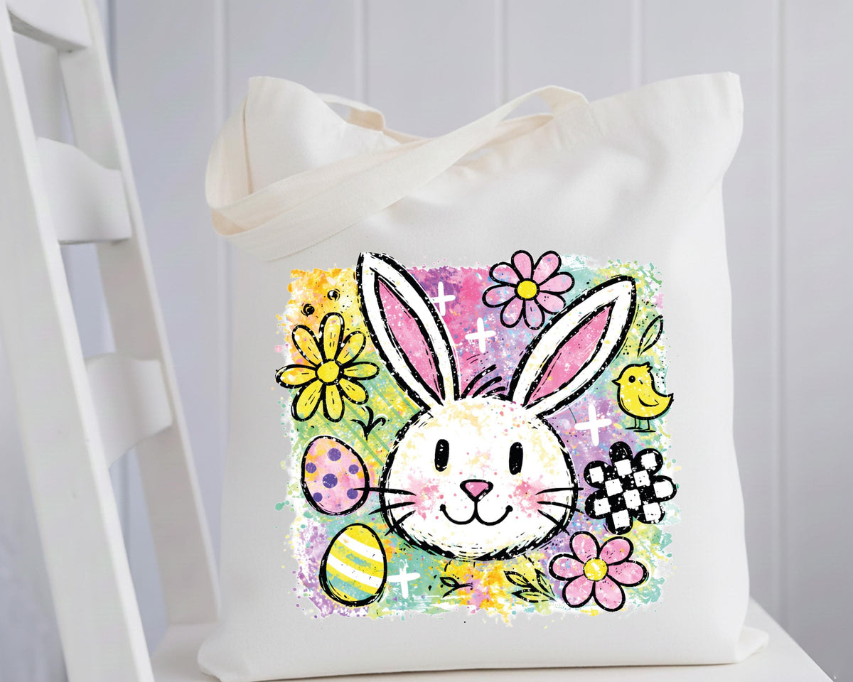Easter Bunny Tote Bag, Floral Easter Gift Tote, Happy Easter Bags