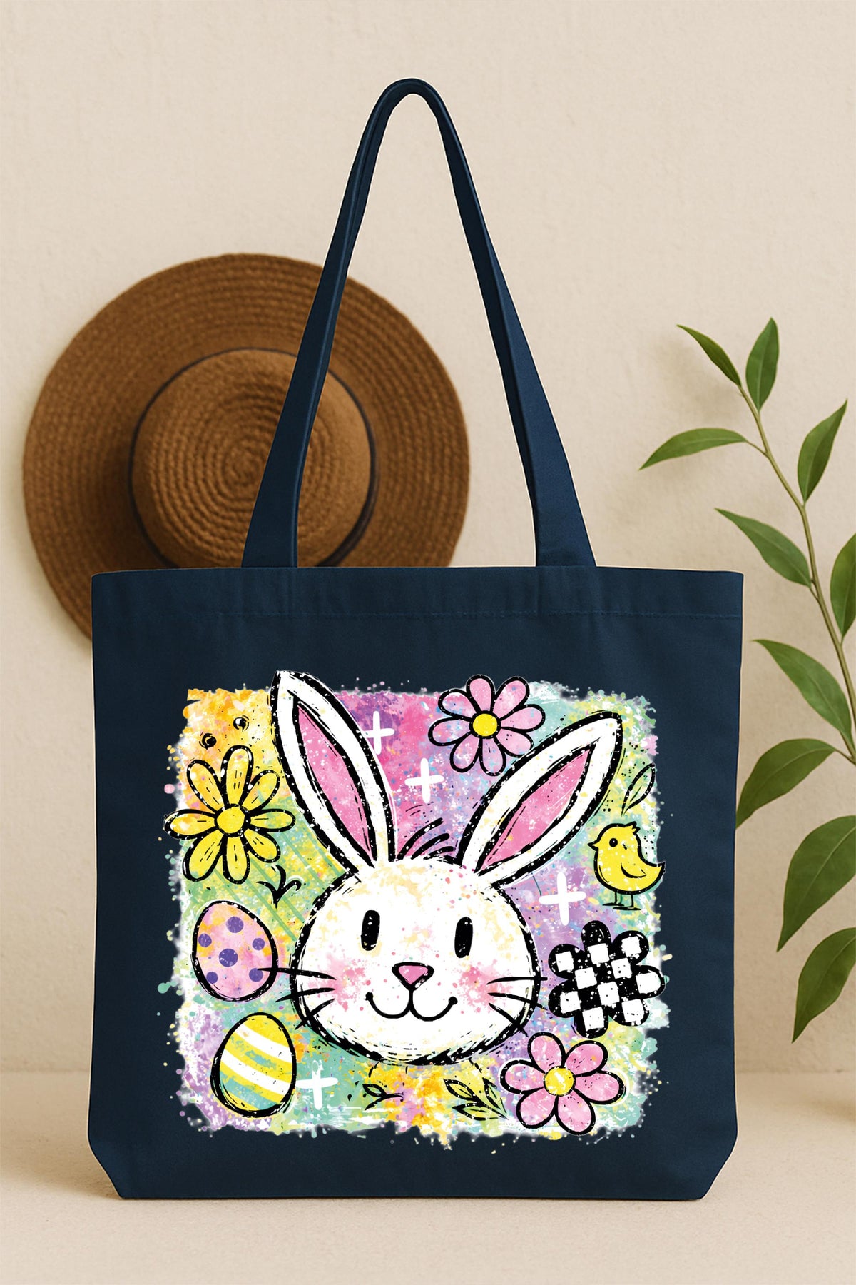 Easter Bunny Tote Bag, Floral Easter Gift Tote, Happy Easter Bags