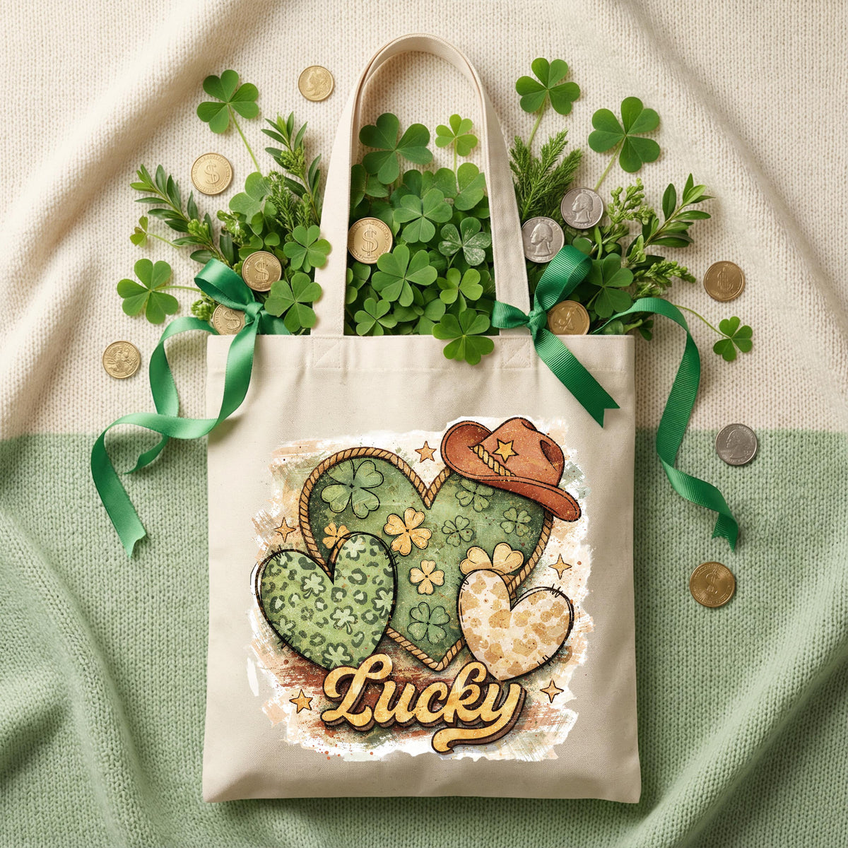 Lucky Tote Bag, Western St. Patrick's Day Tote Bag, Shamrock Heart Tote Gift