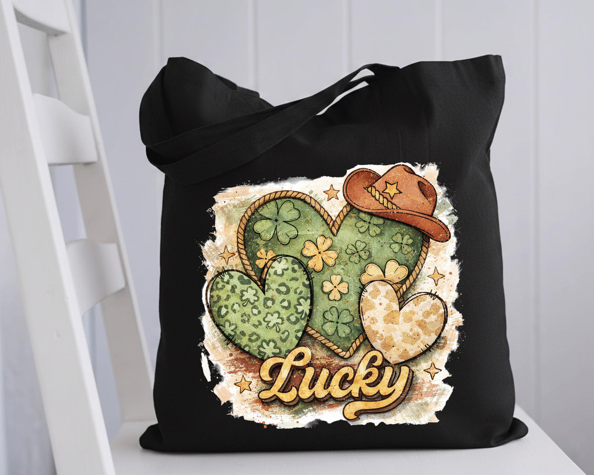 Lucky Tote Bag, Western St. Patrick's Day Tote Bag, Shamrock Heart Tote Gift