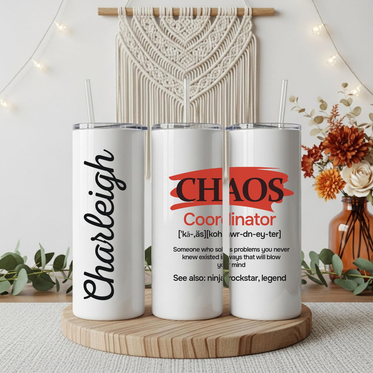 Personalized Chaos Coordinator Tumbler With Straw, Funny Grade Teacher Coffee Tumbler