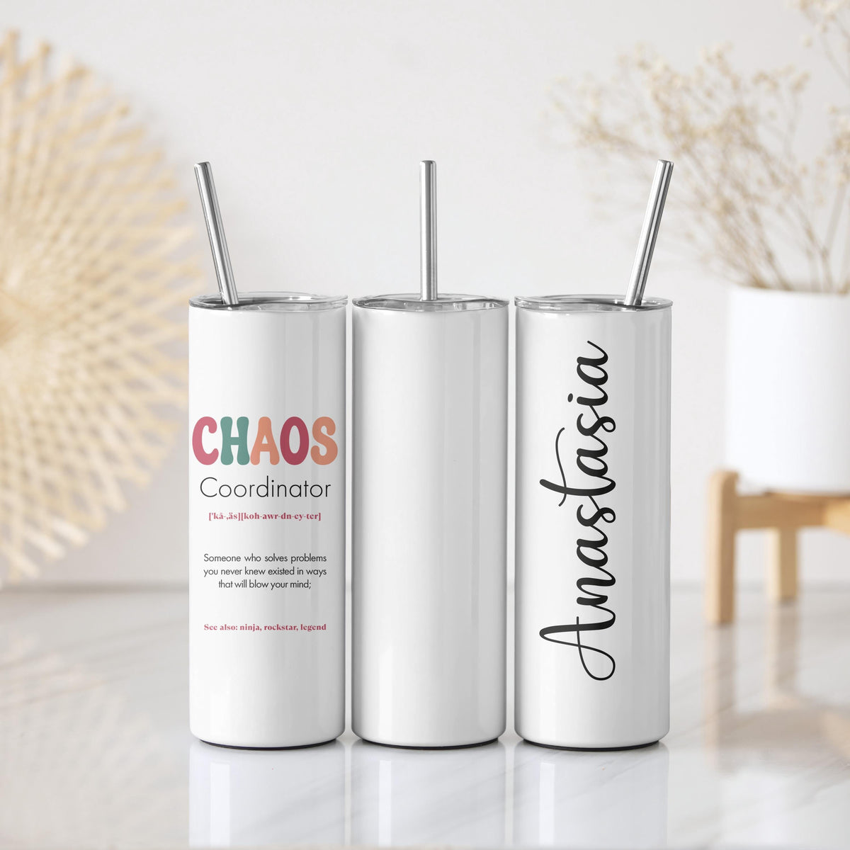 Custom Name Chaos Coordinator Coffee Tumbler, Groovy Text Office Manager Tumbler With Straw