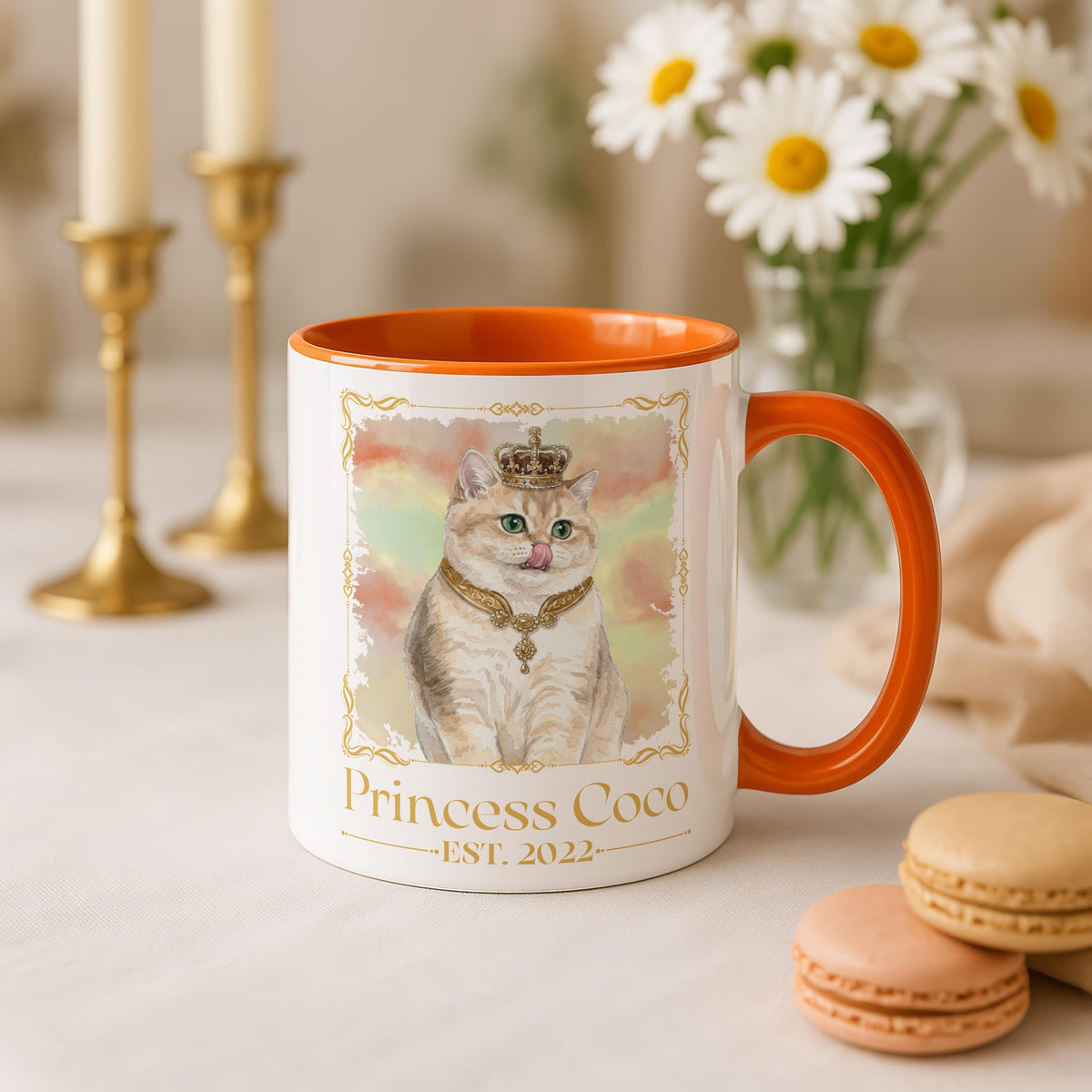 Custom Royal Dog Photo Mug, Personalized Princess Pet Watercolor Portrait Cup, New Puppy Adoption Gift, Est. Year Dogs Owner Present