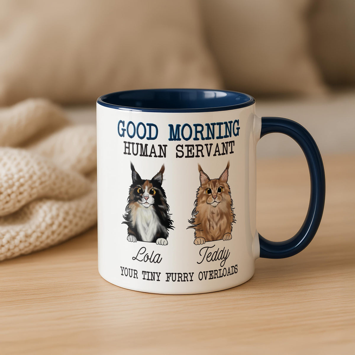 Good Morning Human Servant Mug, Personalized Cat Name Cup, Funny Cats Lover Gift, Pet Mom Present