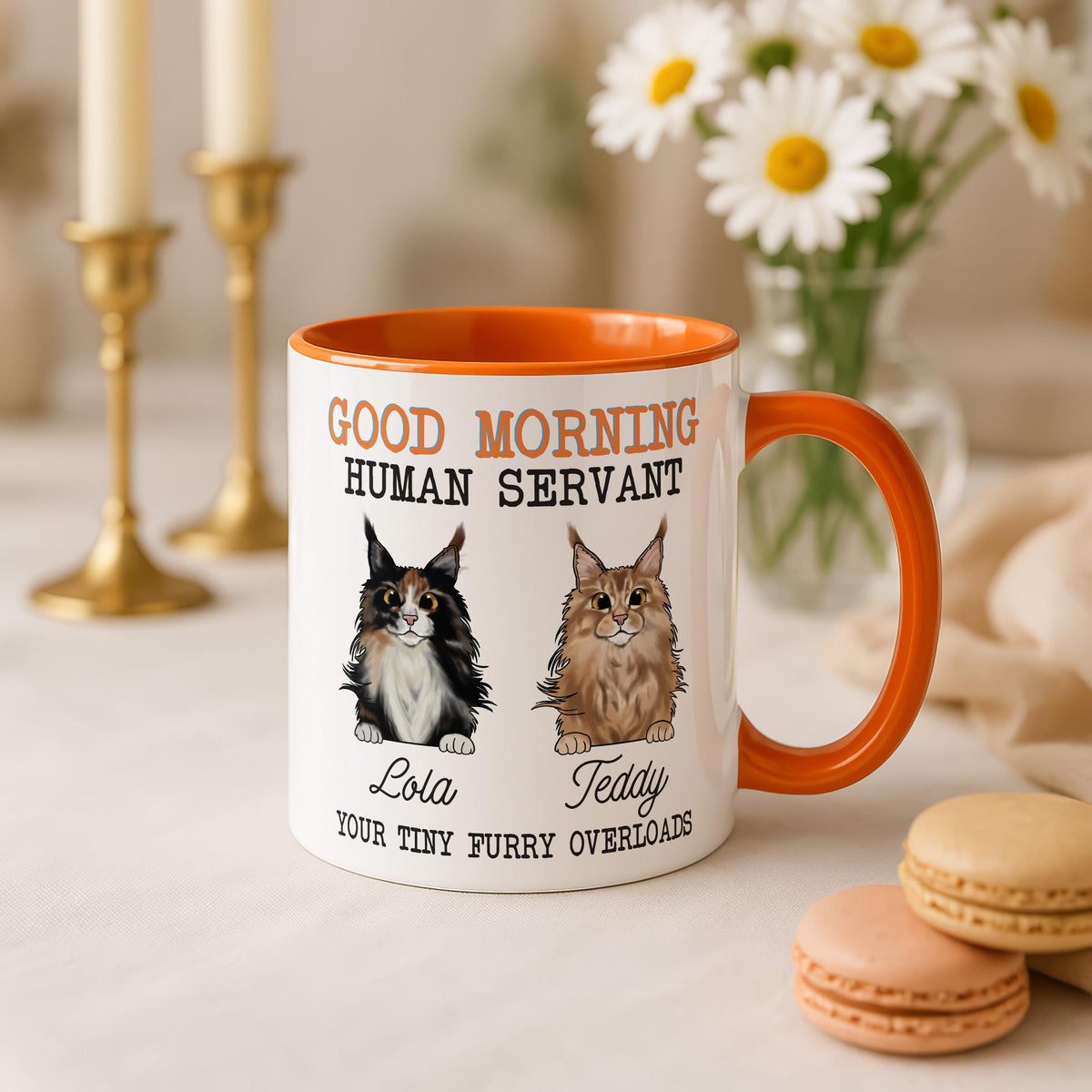 Good Morning Human Servant Mug, Personalized Cat Name Cup, Funny Cats Lover Gift, Pet Mom Present