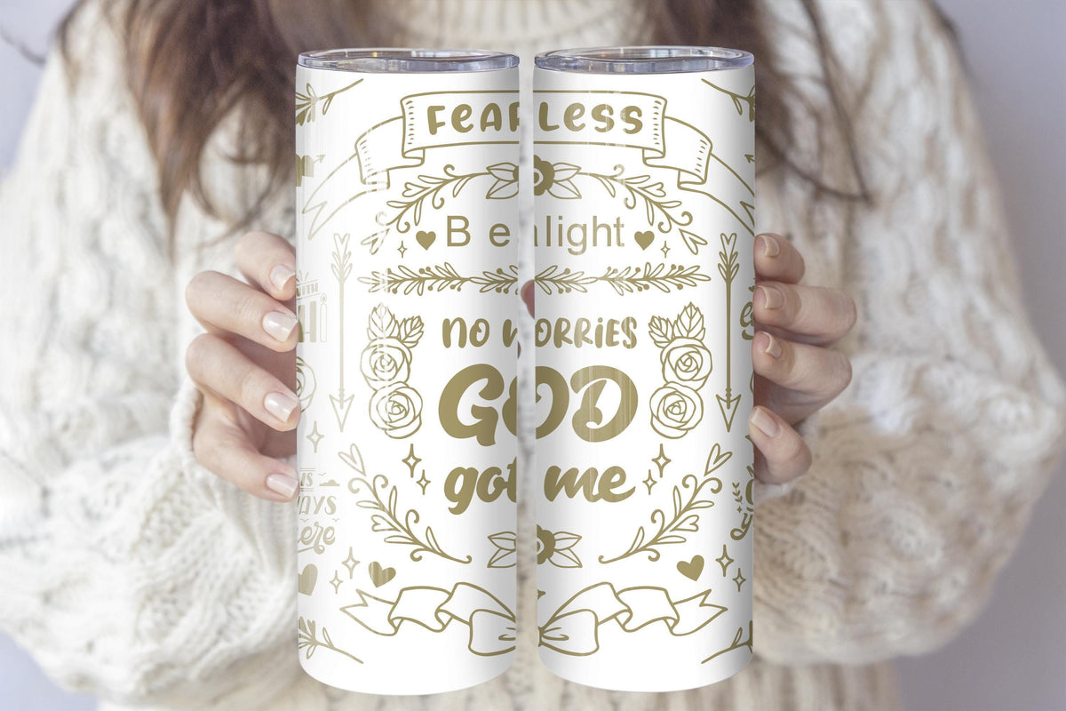 No Worries God Got Me Tumbler With Straw, Christian Encouragement Quotes Coffee Tumbler