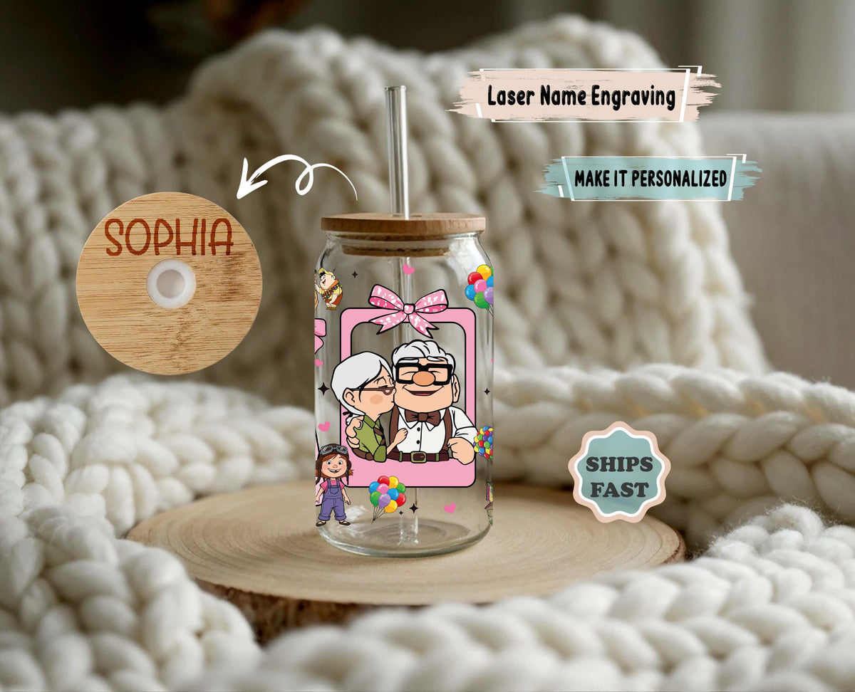 Personalized Carl & Ellie Can Glass, Custom Couple Love Tumbler, Anniversary Gift fo Her