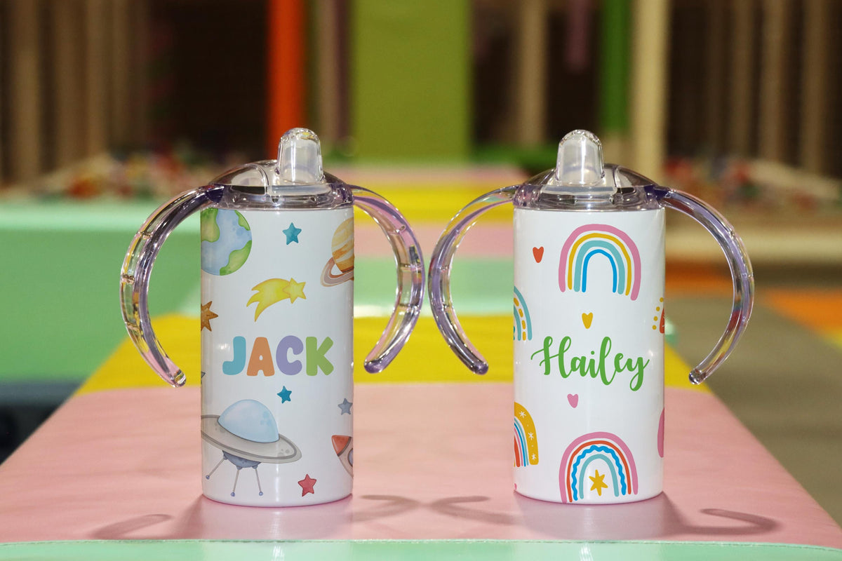 Personalized Toddler Sippy Cup with Handles, Astronaut Design, Baby Gift Water Bottle
