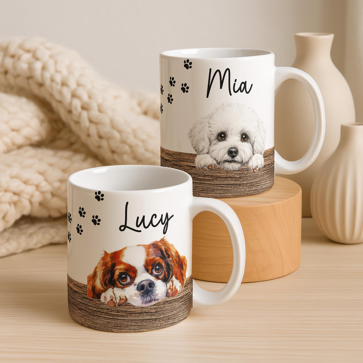 Customizable Dog Portrait & Name Coffee Cup, Personalized Pet Faces Mug, Custom Pets Lover Gift, Dogs Mom Dad Present, New Puppy Owner Gift