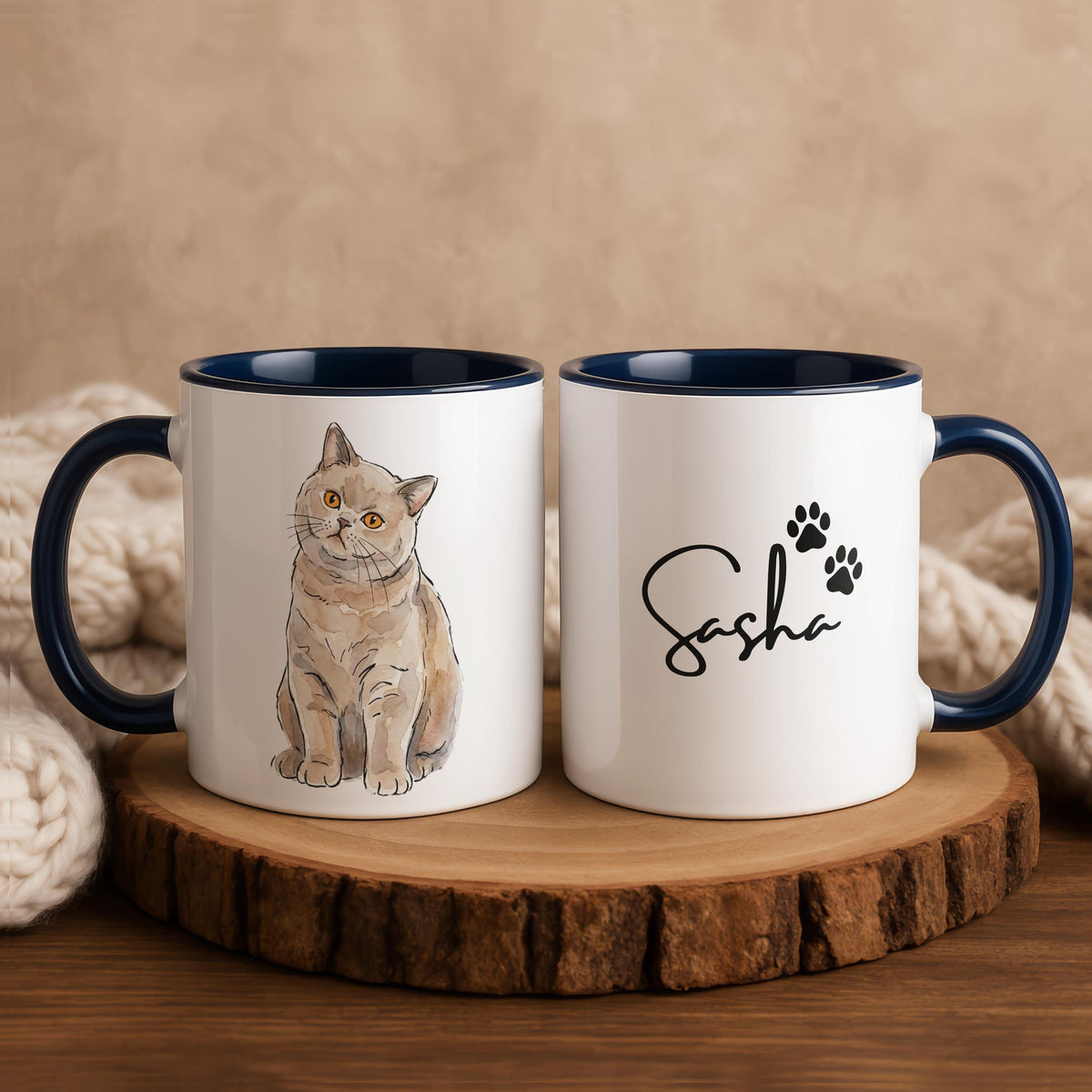 Custom Watercolor Pet Photo Mug, Personalized Cat Portrait & Name Cup, Cats Lover Gift, Paw Print Design Ceramic Cups, Kitten Owner Present