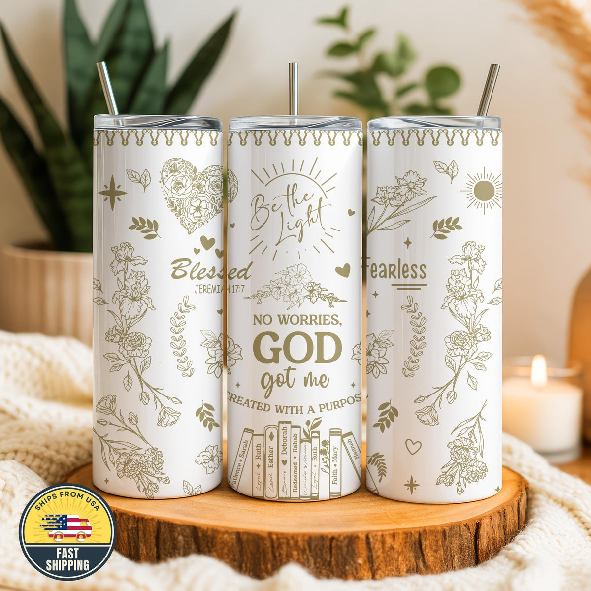 God Got Me Tumbler, No Worries God Got Me Tumbler With Straw, Religious Affirmation Tumbler