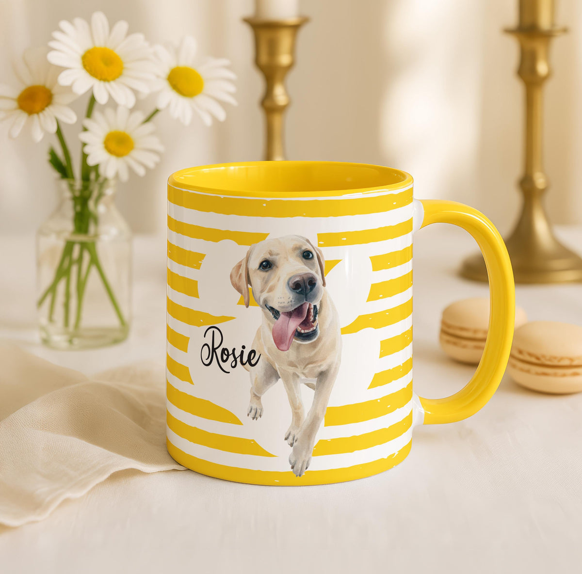 Custom Dog Photo Mug with Name, Personalized Pet Portrait Cup, Striped Designs Pets Mugs, Cat Mom Gift, Memorial Present Cups