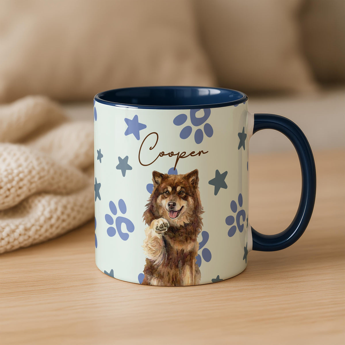 Personalized Watercolor Dog Portrait Mug, Custom Pet Photo Cup, Dogs Lover Gift, Paw Print Star Pattern Ceramic Cups, Puppy Owner Present