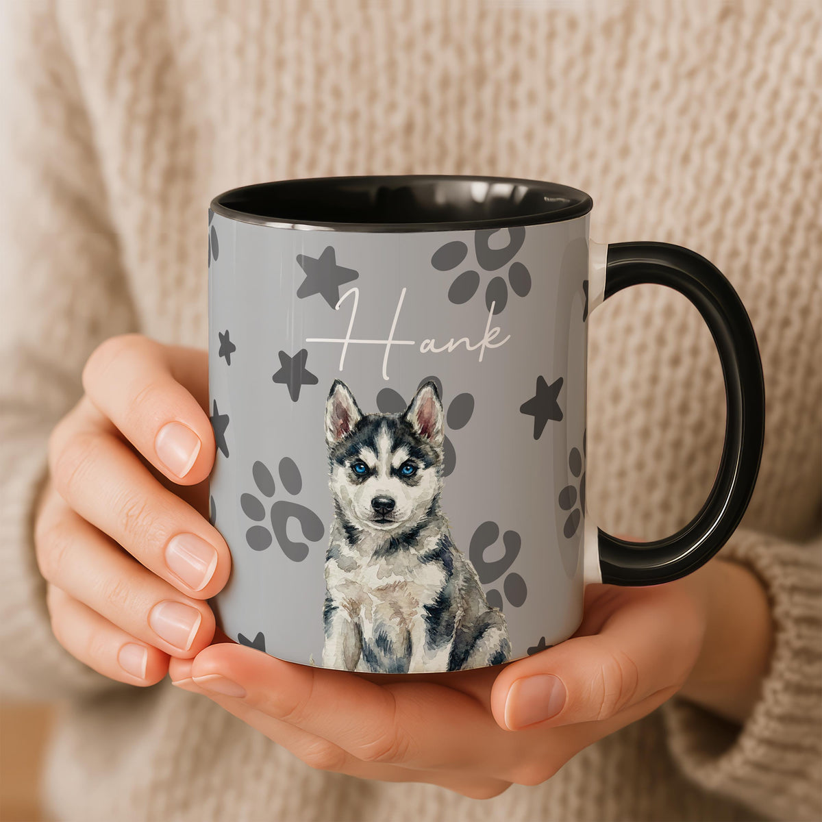Personalized Watercolor Dog Portrait Mug, Custom Pet Photo Cup, Dogs Lover Gift, Paw Print Star Pattern Ceramic Cups, Puppy Owner Present