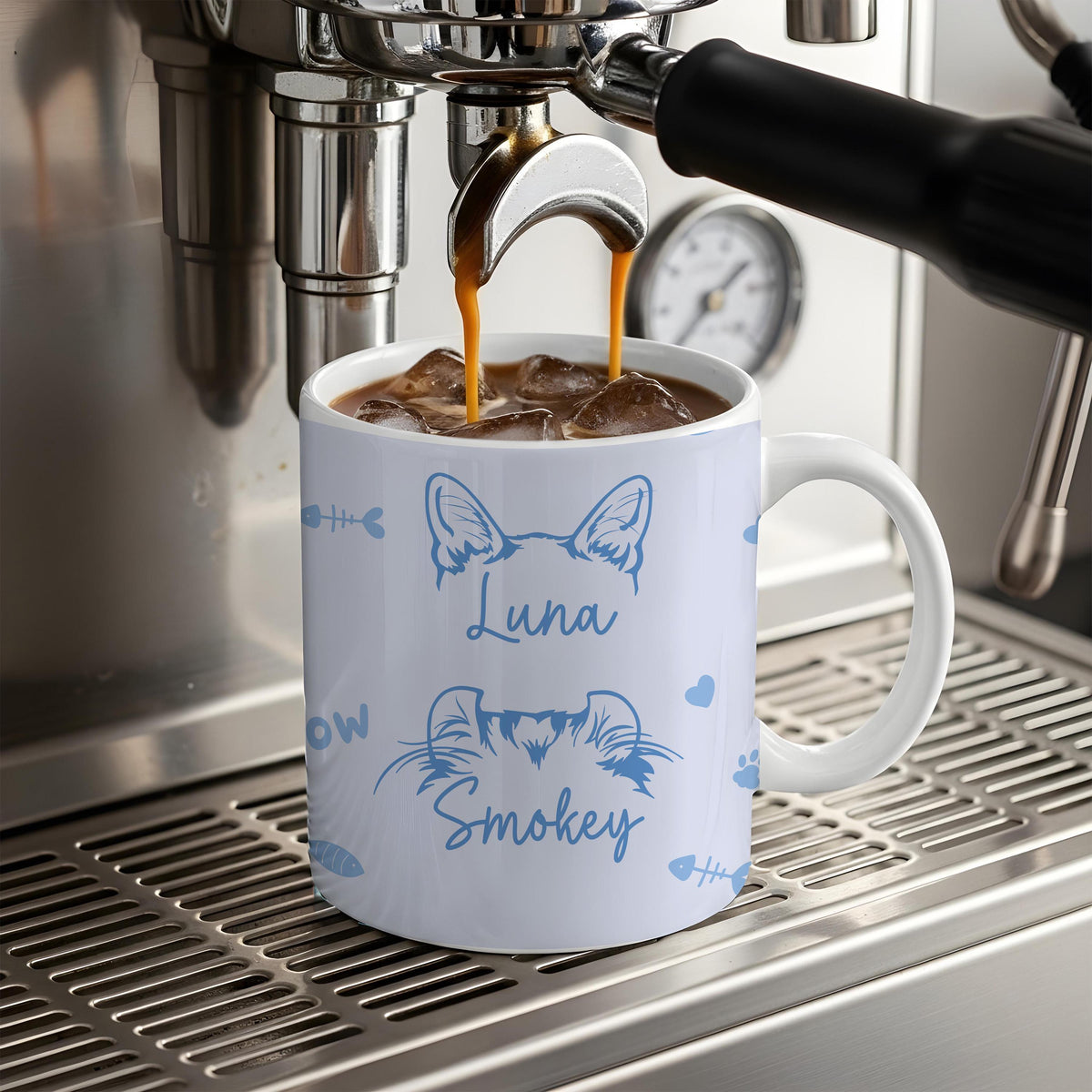 Custom Pet Name Mug, Dogs Split Face Coffee Cup, Dog & Cat Lover Ceramic Mug, Paw Print and Bone Pattern Tea Cup, Puppy Owner Present