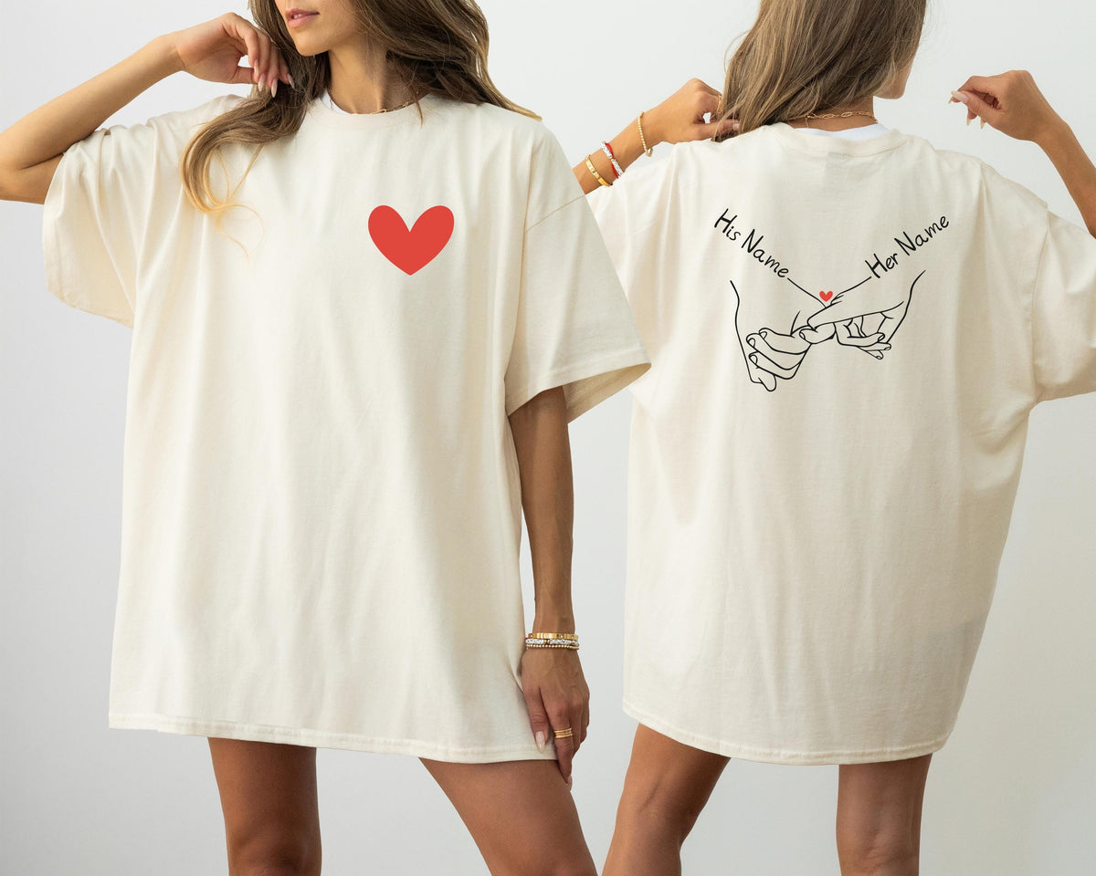 Comfort Colors® Holding Hands Heart Shirt, Custom His & Hers Matching Tee, Couple Anniversary Gift