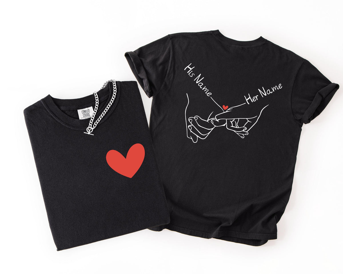Comfort Colors® Holding Hands Heart Shirt, Custom His & Hers Matching Tee, Couple Anniversary Gift