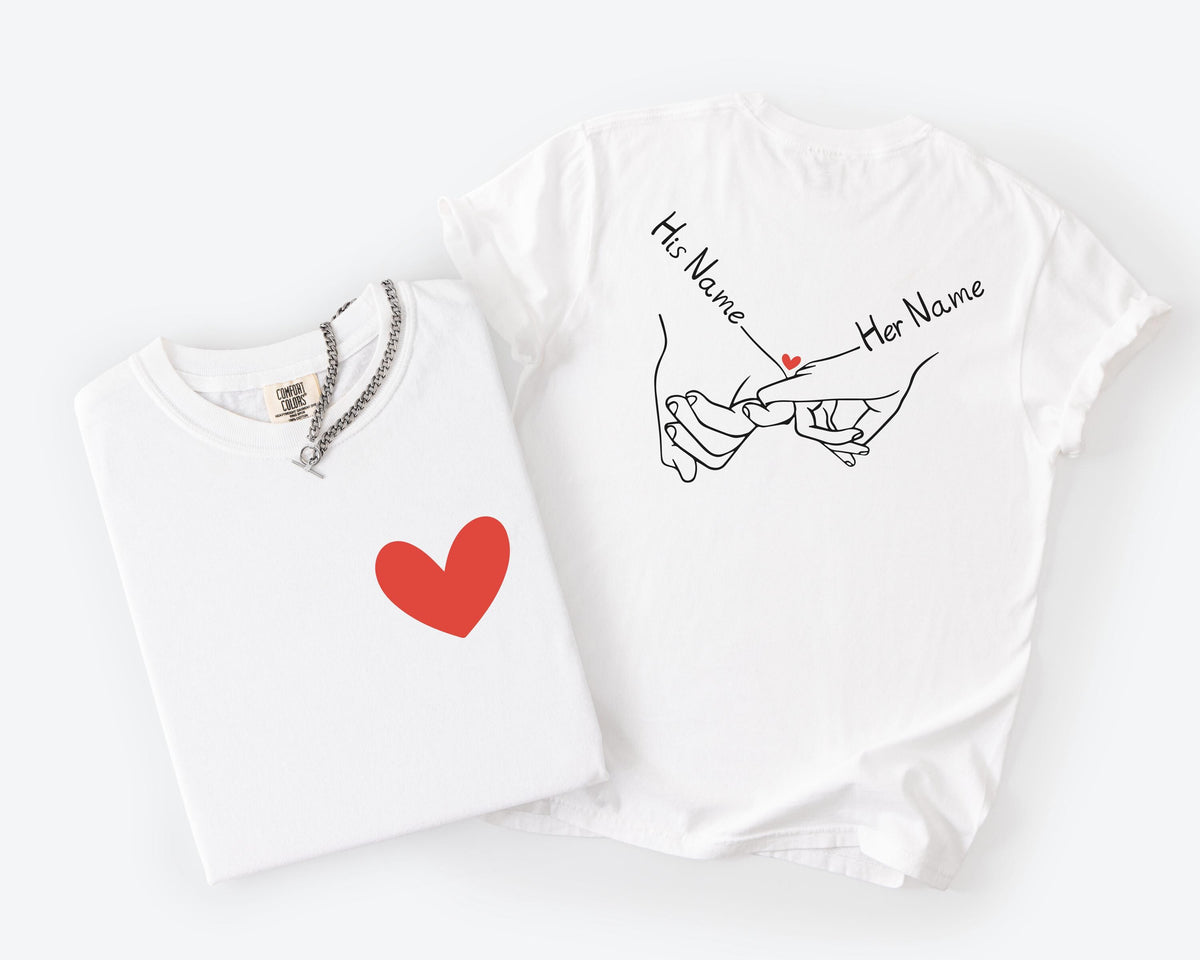 Comfort Colors® Holding Hands Heart Shirt, Custom His & Hers Matching Tee, Couple Anniversary Gift