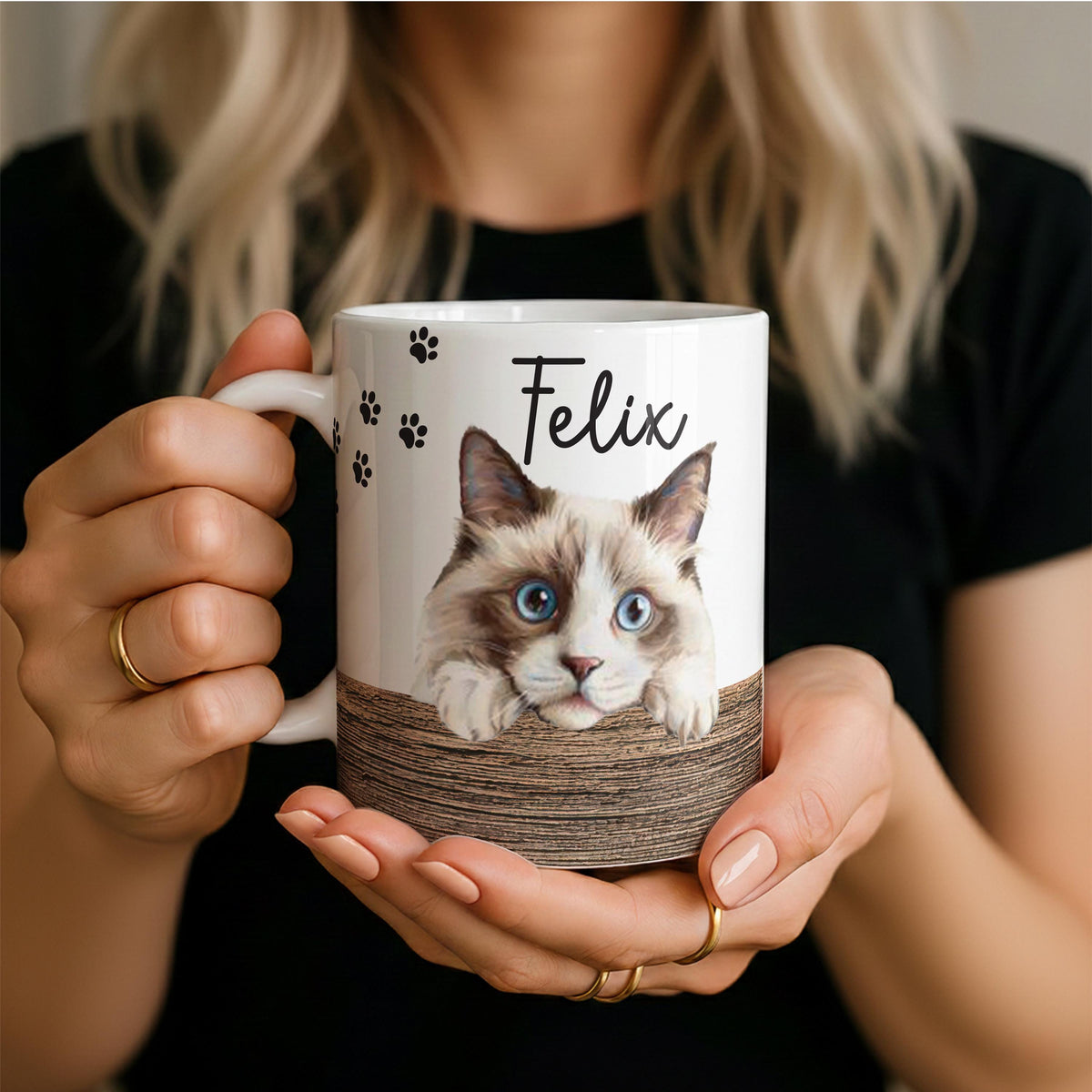 Customizable Cat Portrait Mug, Custom Pet Faces Pottery Mug, Cats Lover Gift, Pets Mom Dad Present, New Kitten Owner Gifts, Paw Prints Cup