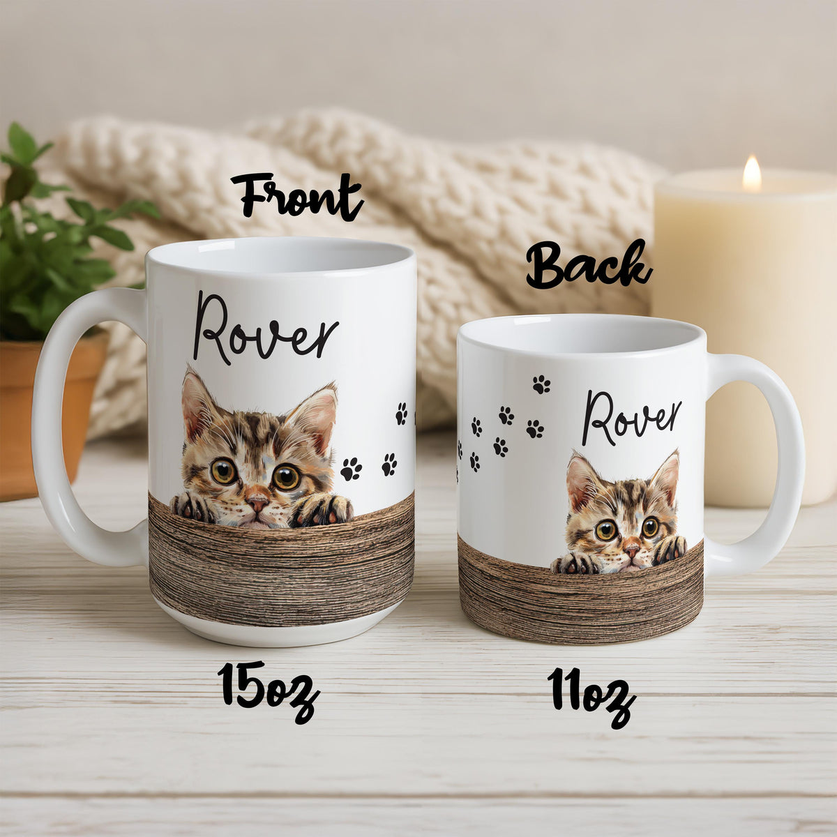 Customizable Cat Portrait Mug, Custom Pet Faces Pottery Mug, Cats Lover Gift, Pets Mom Dad Present, New Kitten Owner Gifts, Paw Prints Cup