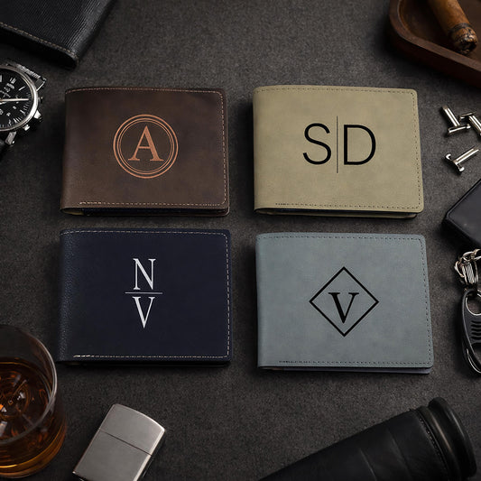 Men's Custom Engraved Vegan Leather Wallet, Minimalist Slim Fit