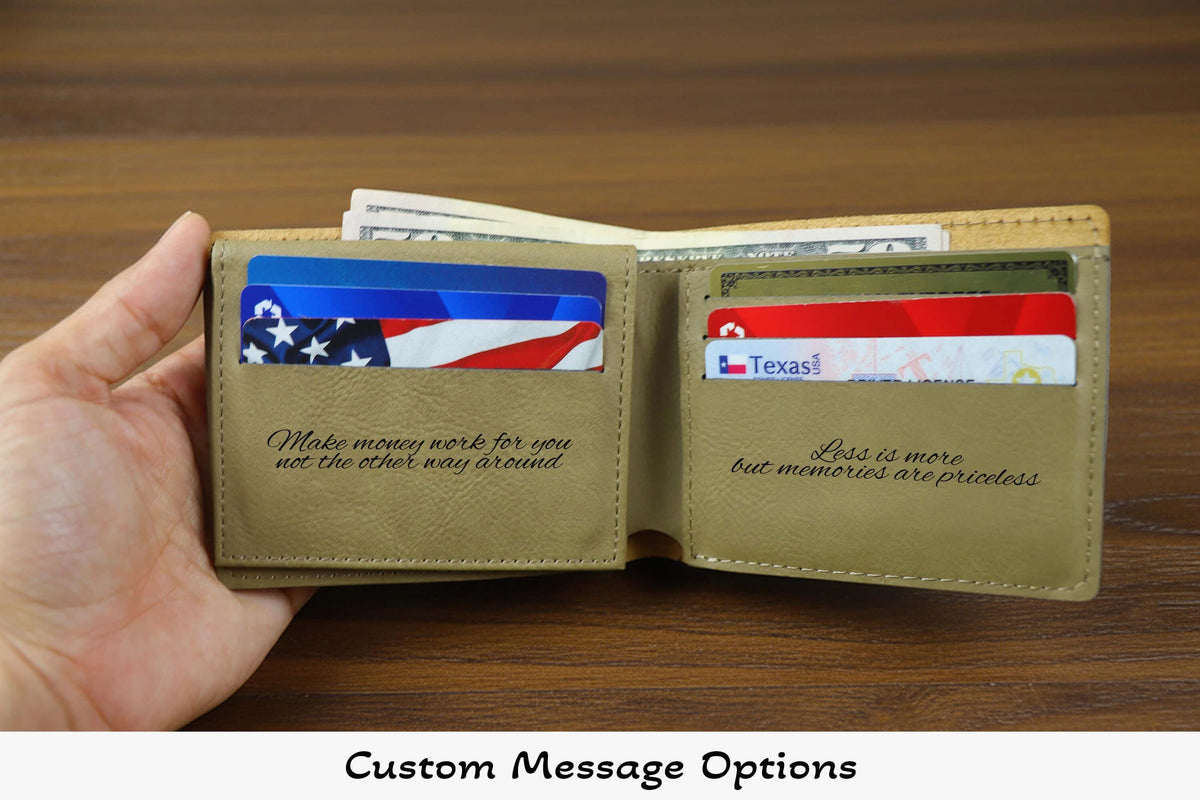 Engraved Vegan Leather Slim Wallet, Personalized Gift for Father