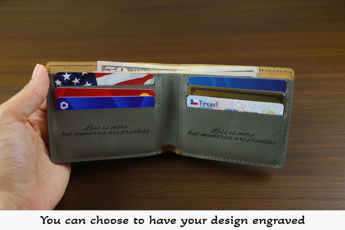 Engraved Vegan Leather Slim Wallet, Personalized Gift for Father