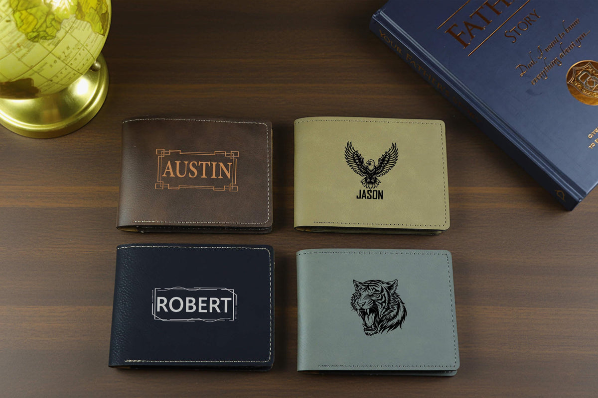 Engraved Vegan Leather Slim Wallet, Personalized Gift for Father