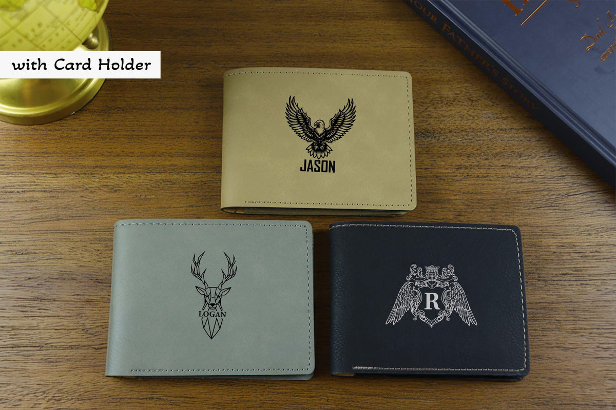 Engraved Vegan Leather Slim Wallet, Personalized Gift for Father