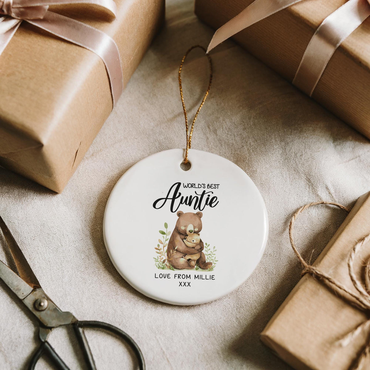 Personalized World's Best Auntie Ceramic Ornament, Auntie Bear Keepsake