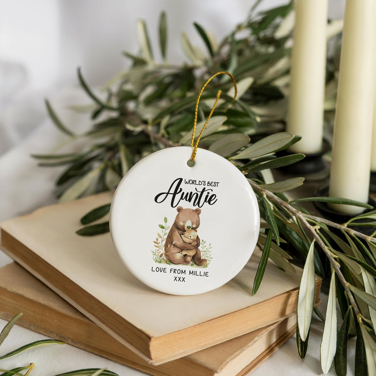 Personalized World's Best Auntie Ceramic Ornament, Auntie Bear Keepsake
