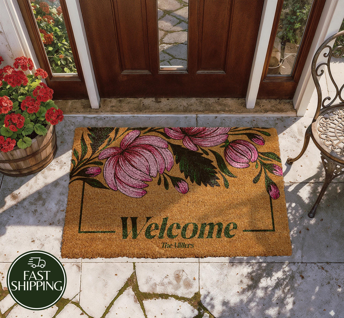 Custom Family Last Name Doormat, Botanical Aesthetic Welcome Mat