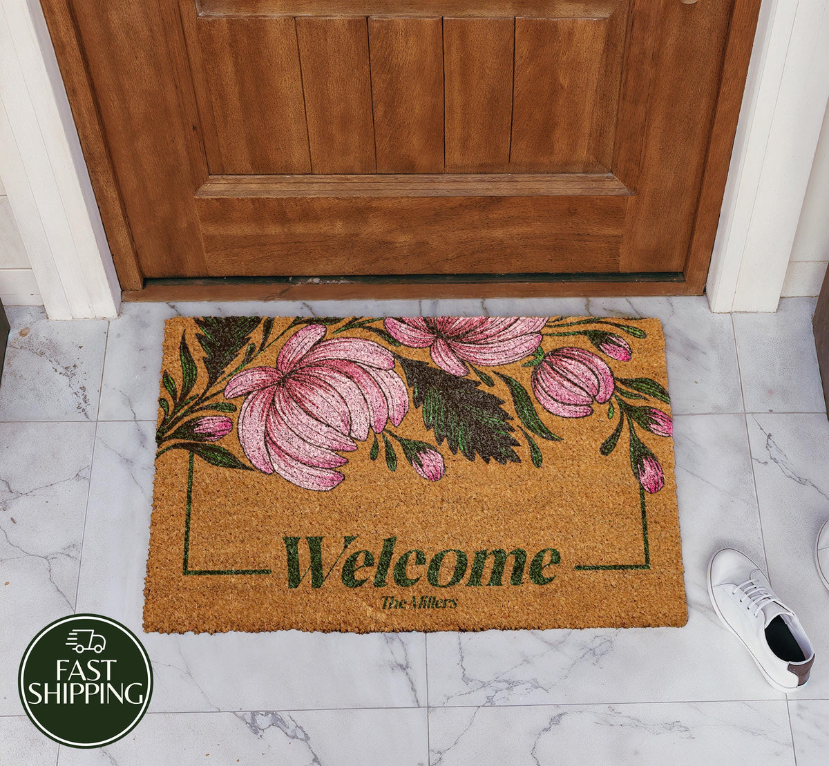 Custom Family Last Name Doormat, Botanical Aesthetic Welcome Mat
