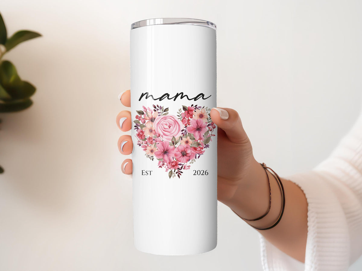 Personalized Floral Mama Est Tumbler With Straw, Custom Insulated Cup With Kids Names