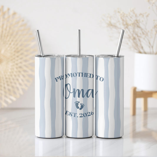 Custom Date Grandma Tumbler With Straw, Promoted To Oma Coffee Tumbler
