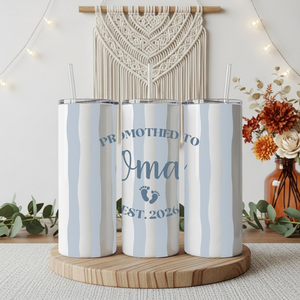 Custom Date Grandma Tumbler With Straw, Promoted To Oma Coffee Tumbler