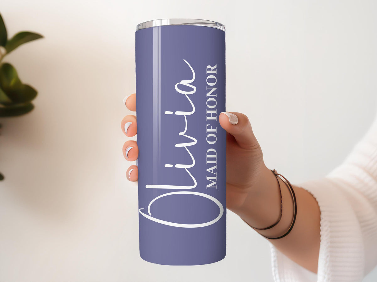 Custom Name Maid Of Honor Tumbler With Straw, Personalized Aesthetic Bridal Party Cup