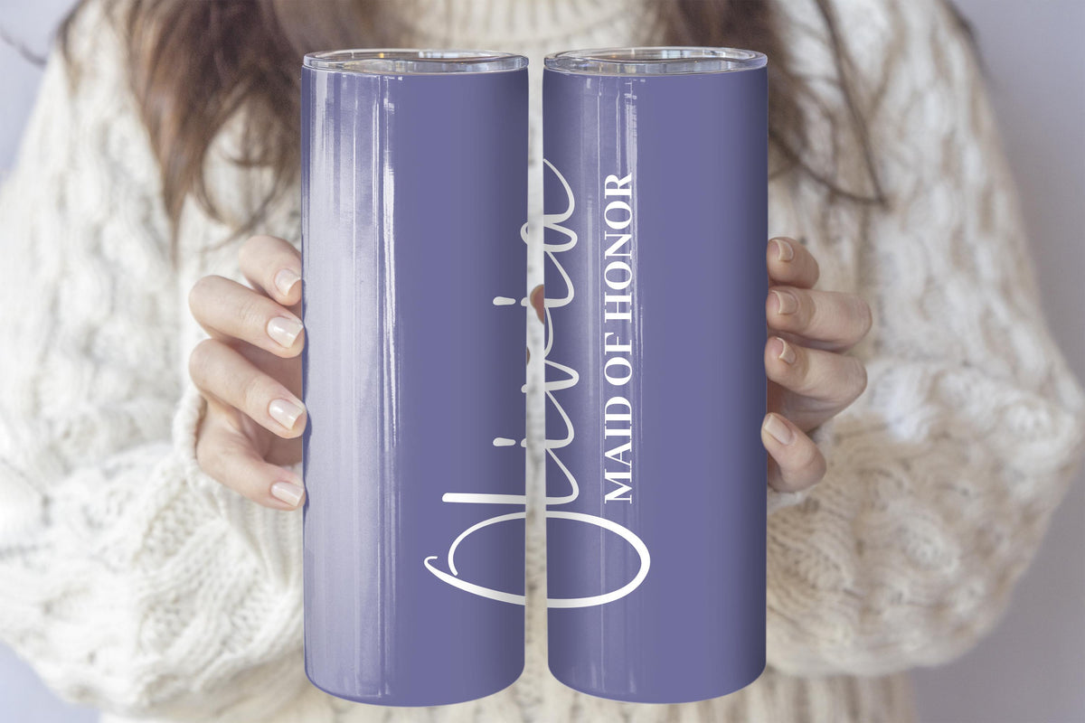 Custom Name Maid Of Honor Tumbler With Straw, Personalized Aesthetic Bridal Party Cup