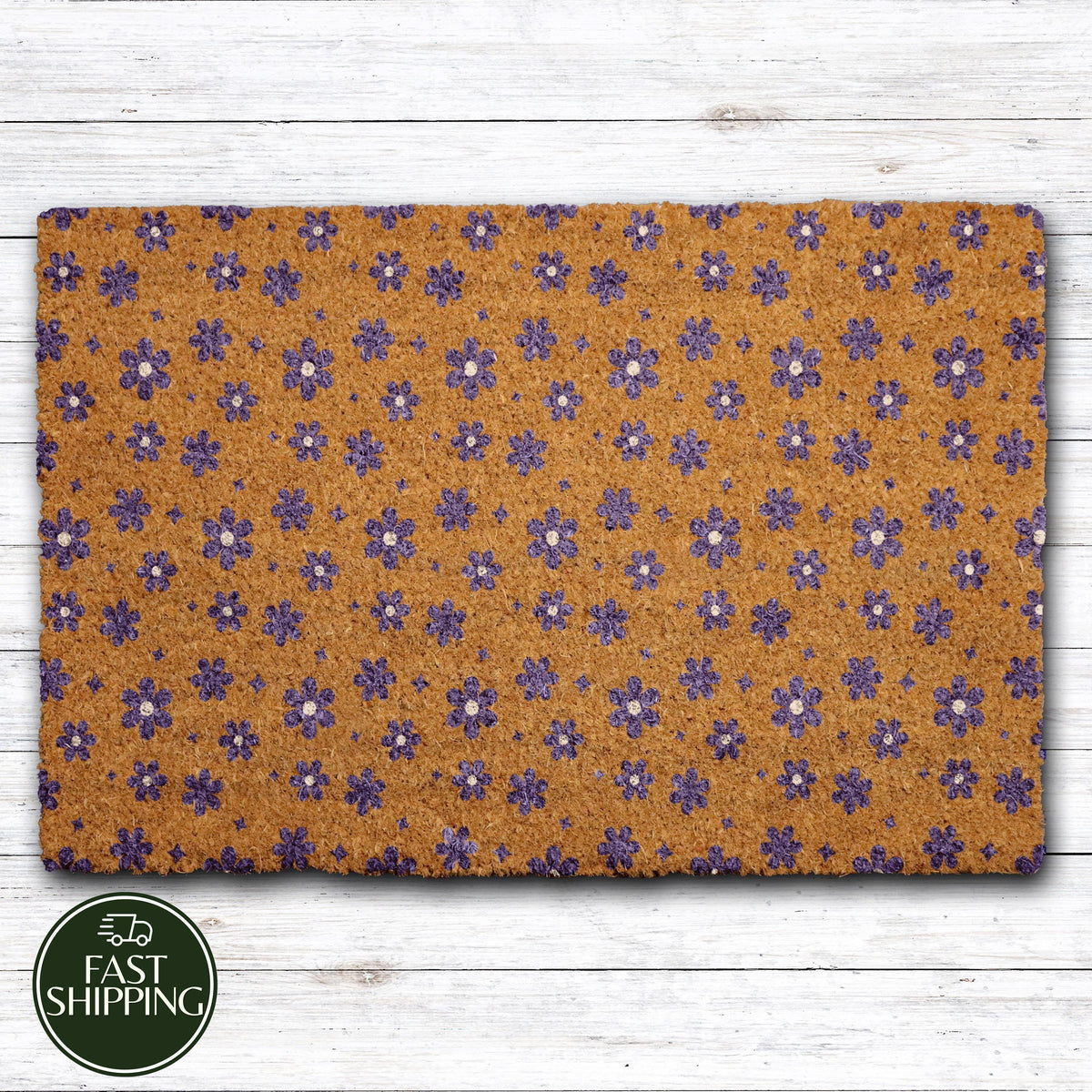 Purple Floral Pattern Welcome Mat, Aesthetic Ditsy Flower Design Doormat