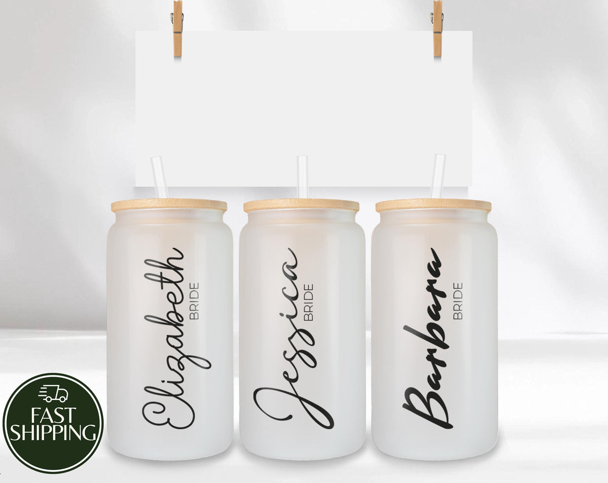 Custom Name & Font Bridal Shower Glassware, Bride - Bridesmaid Matching Bachelorette Cup