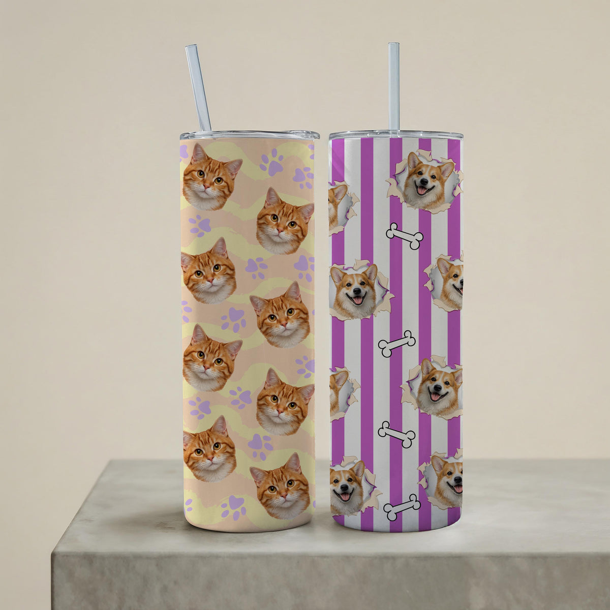 Custom Pet Photo Tumbler, Personalized Dog Cat Cup, Stainless Steel Travel Mug