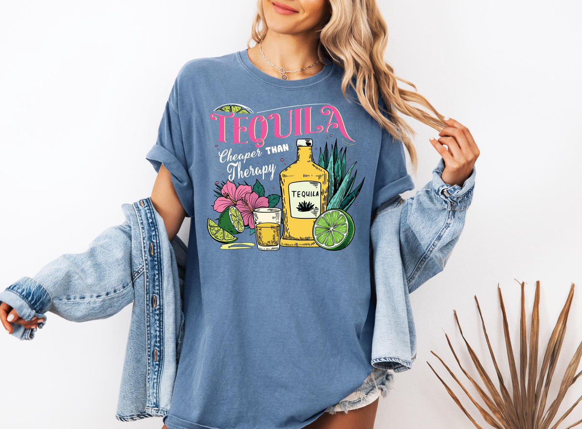 Comfort Colors® Tequila Cheaper than Therapy Shirt, Cinco de Mayo T-shirt, Vintage Summer Tee