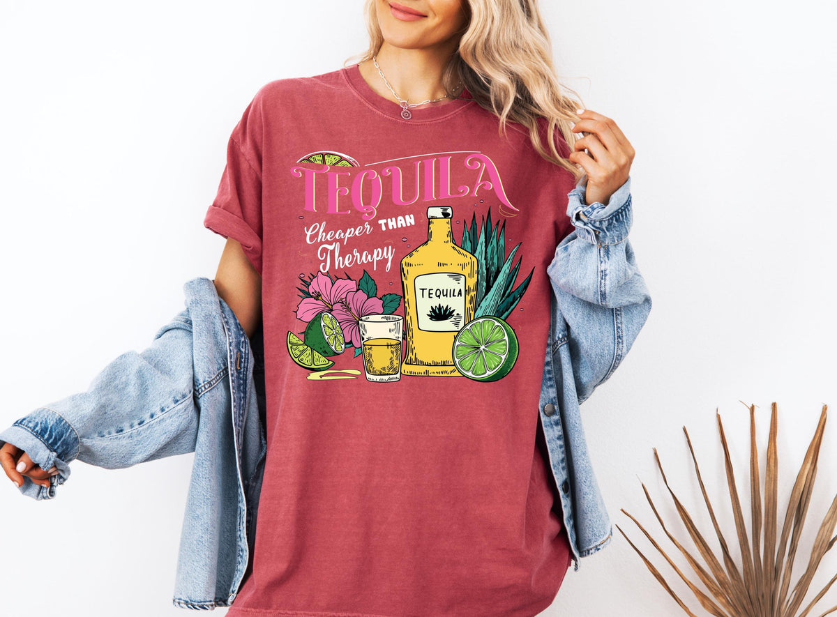 Comfort Colors® Tequila Cheaper than Therapy Shirt, Cinco de Mayo T-shirt, Vintage Summer Tee