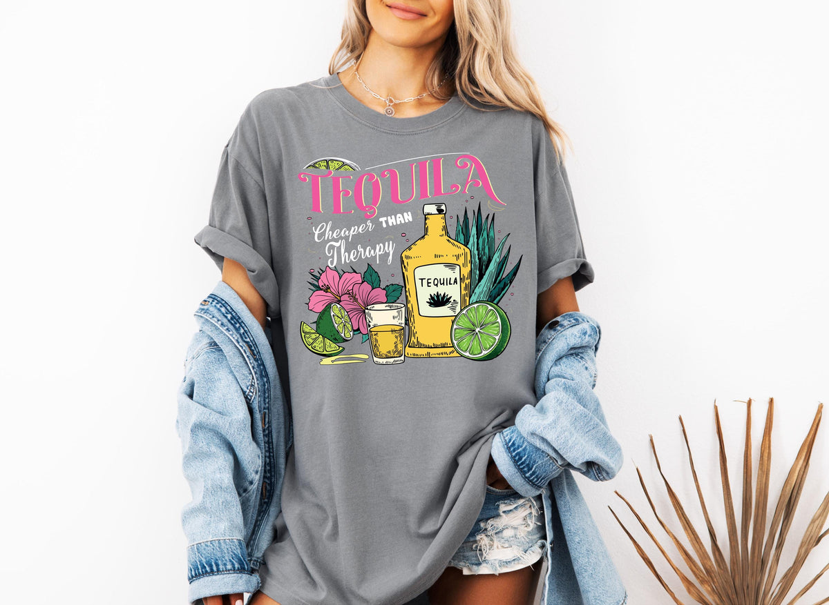 Comfort Colors® Tequila Cheaper than Therapy Shirt, Cinco de Mayo T-shirt, Vintage Summer Tee